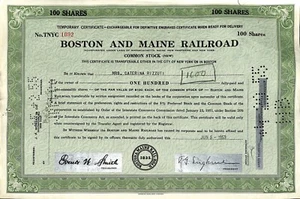 Certificato Stock Vintage - 1953 Ferrovia Boston e Maine a: Caterina Rizzuti - Foto 1 di 2