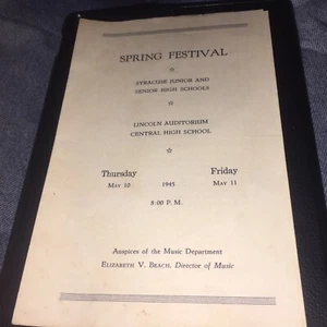 1945 SYRACUSE JUNIOR AND SENIOR HIGH SCHOOL SPRING FESTIVAL PROGRAM, SYRACUSE,NY - Picture 1 of 6