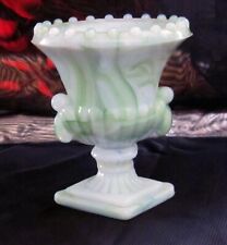 Vintage NYC Vogue Merc Co Green White Slag Akro Agate Mini Footed Urn Vase NICE