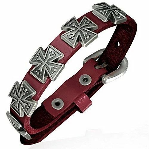 Pulsera envolvente ajustable de cuero blanco tono plata eslabones cruzados maltés Foto 1 de 1