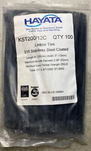 HAYATA KST200/12C 316SS LADDER TYPE Coated Cable Tie, 200mmX 12mm 100 Pc's Pkt - Picture 1 of 4