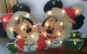 RARE DISNEY MICKEY MINNIE CHRISTMAS LIGHT UP IN/ OUTDOOR WINDOW DECOR 2 SIDED 18 - Picture 1 of 1