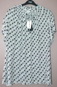 M&S AUTOGRAPH PRINTED GATHERED TIE NECK BLOUSE TOP SIZE 14 IVORY MIX - NEW - Picture 1 of 4