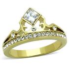 Gold crown ring ladies tiara princess cut flat steel cz cubic zirconia