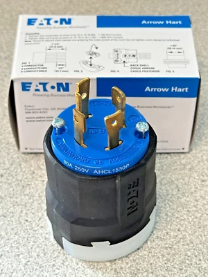 NEW Eaton Arrow Hart AHCL1530P Blue Locking Ultra Grip Plug L15-30P 30A 250V 3P - Image 1 of 4