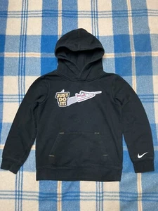 Nike pullover hoodie Velcro swoosh Air Force 1 youth Large girls 6x black euc - Picture 1 of 7