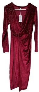 NWT Red Velvet SHIMMER Ruched Evening Dress Small Cocktail Party Sparkle Classy! - Picture 1 of 12