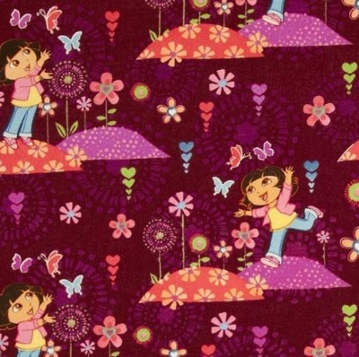 33 inches Magenta Nickelodeon Dora The Explore Chasing Butterflies Cotton Fabric - Image 1 of 2