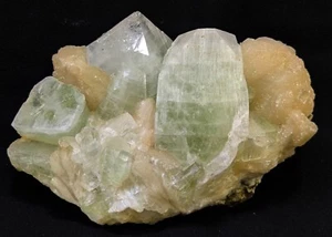 Green Apophyllite cubes W/ Stilbite bleads formation on indian mineral specimen - Picture 1 of 3