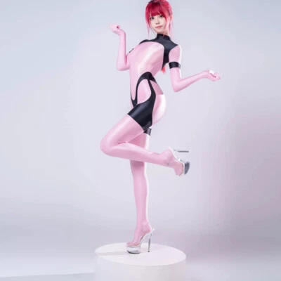 Mujeres Mono de satén Cremallera trasera Brillante Ropa de club nocturno Body Guantes Pies Traje de gato Foto 1 de 4