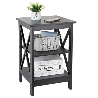 Versatile X-Design Side Table Sofa Side End Storage Shelf End Table Home Black - Image 1 of 4
