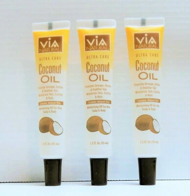ACEITE DE COCO VIA NATURAL ULTRA CARE Hidrata CABELLO, PIEL, CUERPO 1,5 oz (3 tubos) Foto 1 de 2