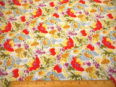 Tela Floral 1/2 Yarda OFERTA Rojo Azul Púrpura Amarillo Sobre Blanco Algodón Premium #V #PC Foto 1 de 2