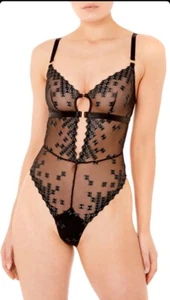NWOT Bordelle Square Lace Revived Body Suit Black S 24K Gold Plated Small Sample - Picture 1 of 7