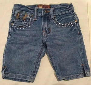 Pinq Girls Fashion Blue Denim/Jean Shorts--Slim Fit/Button Pockets/Above Knee--4 - Picture 1 of 2