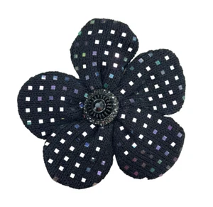 NEW Vintage ST. JOHN Evening Santana Knit Flower Pin Brooch Black Embellished - Picture 1 of 7