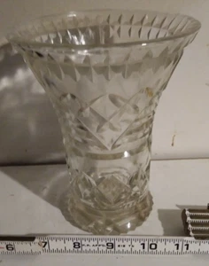 Jarrón de vidrio transparente vintage, copa, taza, patrón entrecruzado, pesado - Imagen 1 de 8