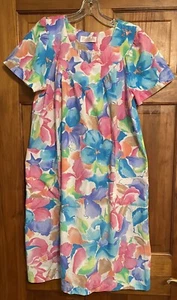Vintage House Dress Cotillion Small USA Blue Pink Floral Short Sleeve Pullover - Picture 1 of 7