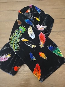 RED FISH DESIGNS Silk Blend Velvet Scarf Peacock Feather 13' x 59" NEW! - Picture 1 of 7