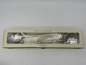NOS RARE Pottery Barn “Reef Servers” Silver Tone 2 Piece Serving Set Fork Spoon - Picture 1 of 4