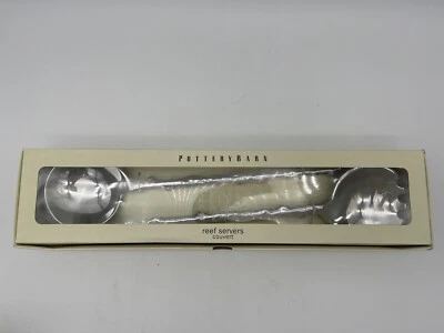 NOS RARE Pottery Barn “Reef Servers” Silver Tone 2 Piece Serving Set Fork Spoon - Image 1 of 4