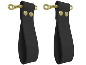 Black Leather Loop Door Pull Kit with Brass Hardware by LimeWorks Hot Rod Parts - Picture 1 of 6
