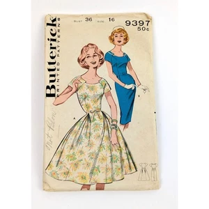 50s Women's Dress Sewing Pattern, Size 16 B36 Vintage Butterick 9397 - Picture 1 of 5