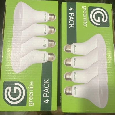 8x Greenlite (Two 4-Packs) BR30 8w LED Dimmable Light Bulbs, 3000k 670 Lumen NEW - Image 1 of 4