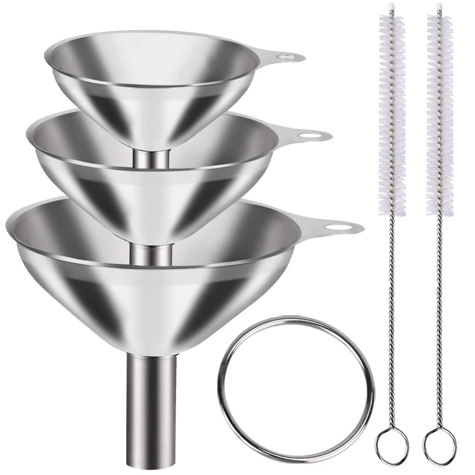 6 Pcs Metal Stainless Steel Funnel Large Small Funnel Set of 3 Food Funnels