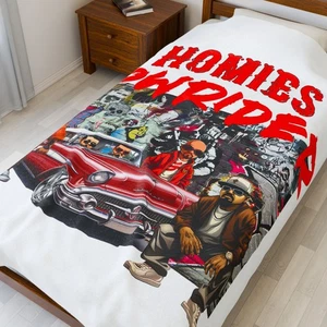 Homies Lowrider Plush Blanket Luxurious Chicano Style Art Graffiti Wall Art - Picture 1 of 13