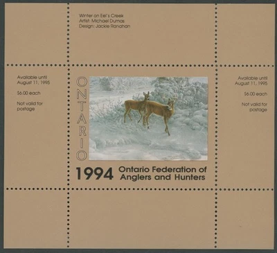1994 CANADA-ONTARIO, FEDERATION OF ANGLERS & HUNTERS, DEER, VD.#OW2 - Image 1 of 3