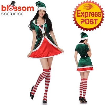 K115 Ladies Christmas Elf Costume Santa Helper Xmas Fancy Dress Party Outfit Hat - image 1 of 4