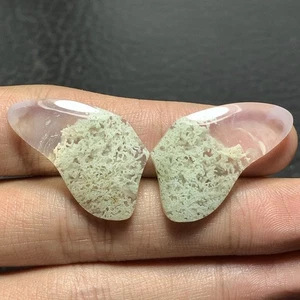 Scenic Moss Agate Cabochon Pair 30x17x4mm Butterfly or Wings 14.5 ct (each) - Picture 1 of 6