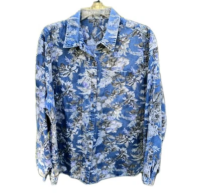 Camisa para mujer denim floral con botones azul talla XL  Foto 1 de 4
