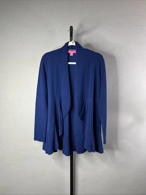 Suéter de cachemir Lilly Pulitzer para mujer mediano azul con volantes cascada cárdigan Foto 1 de 4