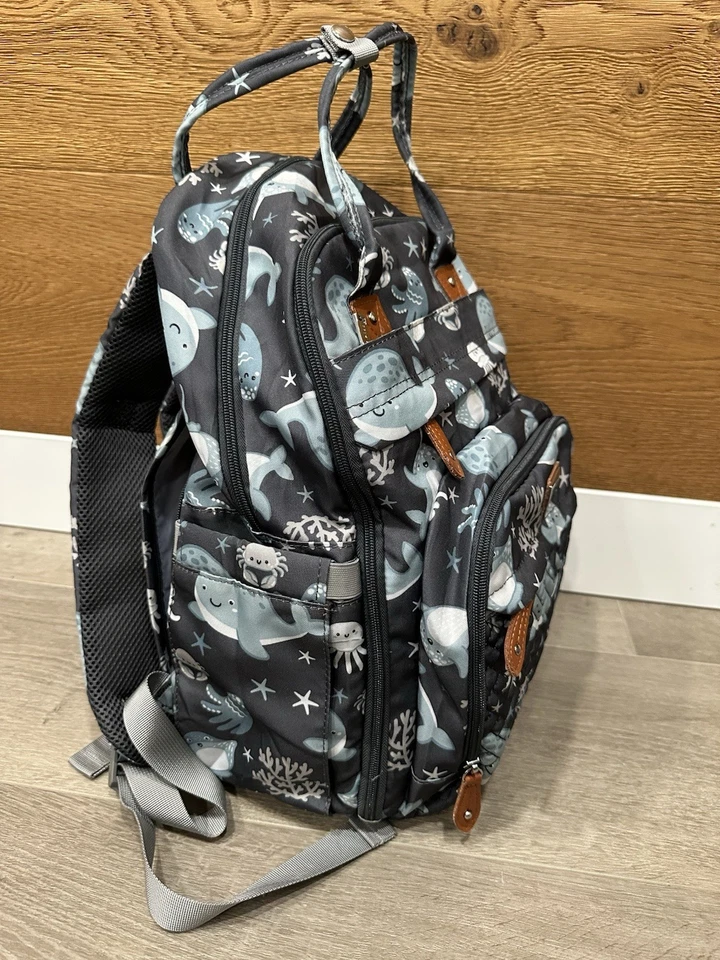 Mochila Bolsa de Pañales BabbleRoo - Gris/Azul, Bolsa de Viaje para Bebé Multifunción Foto 1 de 4