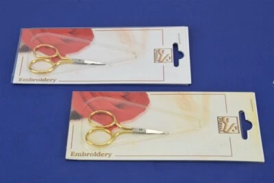 (2) NOS Premax Italy 2-3/4" Gold Gilted EMBROIDERY SCISSORS - Image 1 of 4