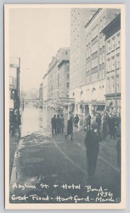 Postal Hartford Connecticut Great Flood Asylum Street and Hotel Bond 1936 - Imagen 1 de 2