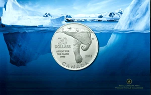 2012 MINT $20 DOLLARS SPECIMEN SILVER COIN – POLAR BEAR SWIMMING – WITH CAO - Bild 1 von 6