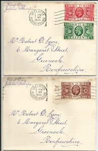2 1935 Silver Jubilee first-day covers from Greenock, Scotland, control No etc. - Picture 1 of 2