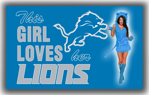 Detroit Lions Football Flag 90x150cm 3x5ft This Girl Loves her LIONS Best banner Cover