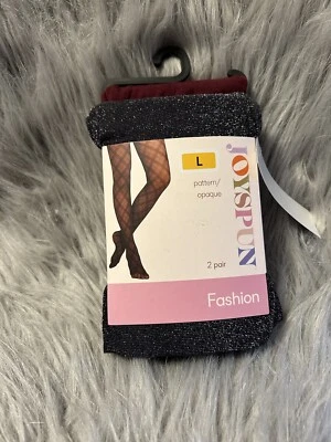 Joyspun Tights Womens Size Large Black Shimmer And Crushed Plum Opaque Bottoms - Imagem 1 de 2