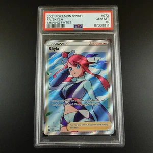 Tarjeta Pokémon PSA 10 Skyla 072/072 Entrenador Apoyador Destinos Brillantes Holo Graduada - Imagen 1 de 3