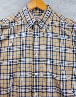 Brooks Brothers Shirt Mens Medium Madison Supima Cotton Burberry Plaid Beige - Image 1 of 4