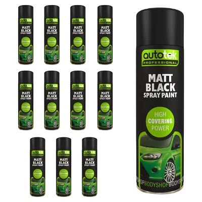 AUTOTEK PROFESSIONAL AutoTek Matt Black Multi-Purpose Aerosol Spray Paint 500ml x12