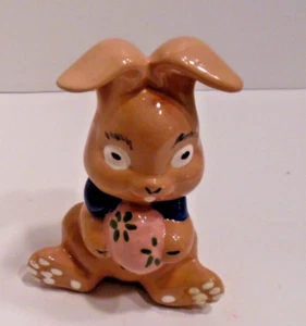 Vintage Brown Hand Painted Ceramic Bunny W/Egg - Picture 1 of 6