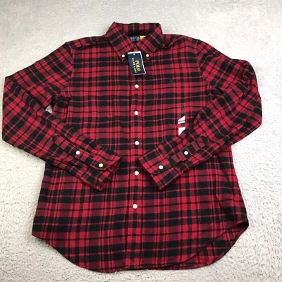 Polo Ralph Lauren Shirt Mens L Classic Fit Red Plaid Flannel Black Pony Logo NEW - Image 1 of 4