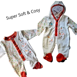 Babygro Hooded Sleepsuit or Romper Nursery Time Bears & Bunnies 2 Styles NB - 6m - Picture 1 of 18