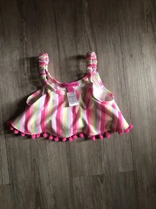 Betsey Johnson girls pom pom bikini top striped  neon multi size 5 - Picture 1 of 4