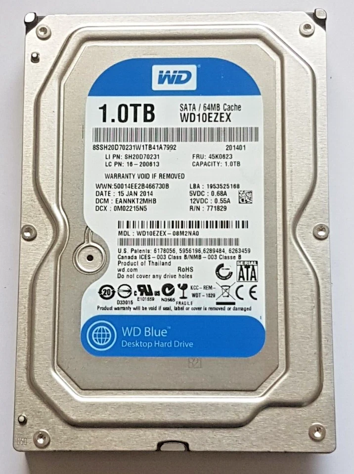 1 TB SATA Western Digital WD10EZEX-08M2NA0 7200RPM 64MB HDD 3.5" Hard Drive - Image 1 of 1